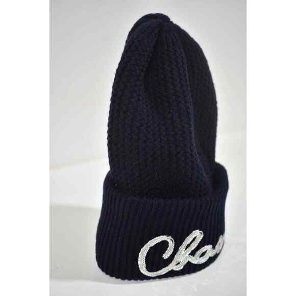 Chanel 22A Cashmere Navy Blue Silver Sequin CC Logo Beanie Winter Hat Cap Cloche - Picture 5 of 10